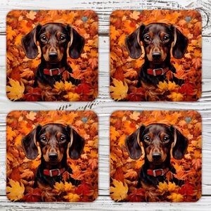 Fall Dachshund Drink Coasters Cork Back Set Of 4